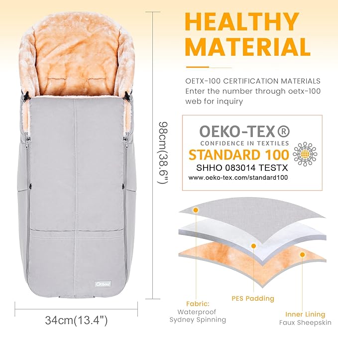 Orzbow Stroller Footmuff Universal | Faux Wool Baby Bunting Bag | Warm, Weather-proof, Adjustable Buckles | Winter Stroller Blanket Cover | Baby Sleeping Bag for Cold Weather Accessories, Light Gray