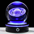 YWHL 3D Saturn Crystal Ball with LED Light Base, 3D Laser Engraved Glass Sphere Galaxy Crystal Ball for Home Decorations, Planet Saturn Lamp Gifts for Mother's Day Birthday Christmas (80mm)