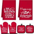 Sratte 6 Pcs Kitchen Decor Accessories Set Farmhouse Towels Pot Holders Oven Mitts Set 2 Dish Towels 2 Potholders 2 Cooking Mittens Oven Glove for Christmas Baking Cooking Supply(Red,Kitchen)