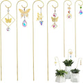 HDCRYSTALGIFTS 6pcs Crystal Butterfly Suncatchers with 13'' Gold Trellis for Mini Potted Plants Decorations, Garden Indoor Plant Accessories Fairy Garden Sun Catchers, Plant Lover Gift