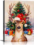 Vintage Reindeer Christmas Canvas Wall Art - Rustic Winter Deer in Snow Forest Framed Print, Cozy Christmas Wall Decor for Living Room, Unique Christmas Gifts & Festive Decorations