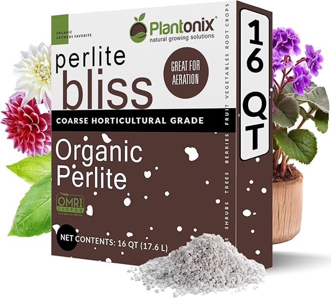 Perlite Bliss (16 Qts) - Organic Perlite for Plants - Coarse Perlite Bulk Soil Amendment - Chunky Perlite for Plants, Potting Soil, Garden Soil, & Coco Coir - Horticultural Perlite for Gardening