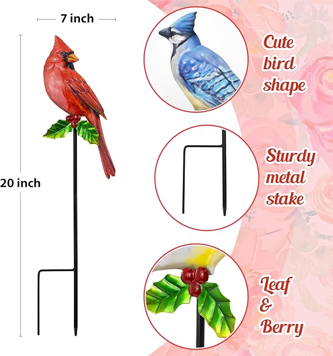 3 Pack Birds Metal Decorative Garden Stakes - 20 Inch Shaker Patio Decor Art and Rust Resistant Metal Garden Decor for Indoor and Outdoor Decor - Perfect for Patio and Lawn Ornaments