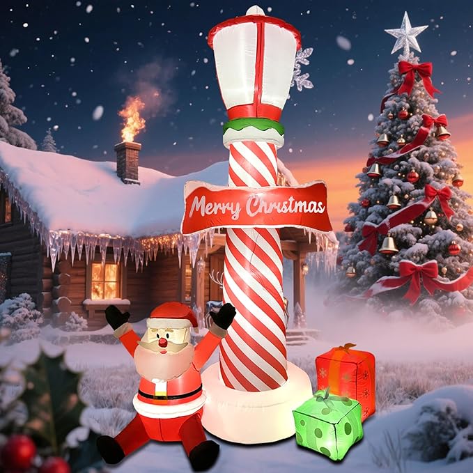 ZXSWONLY 8.1ft Christmas Inflatable Lighthouse with Santa Claus and Gift Box, Christmas Inflatable Lighthouse with Built-in LED Lights for Holiday Party Outdoor Garden Yard Lawn Decoration