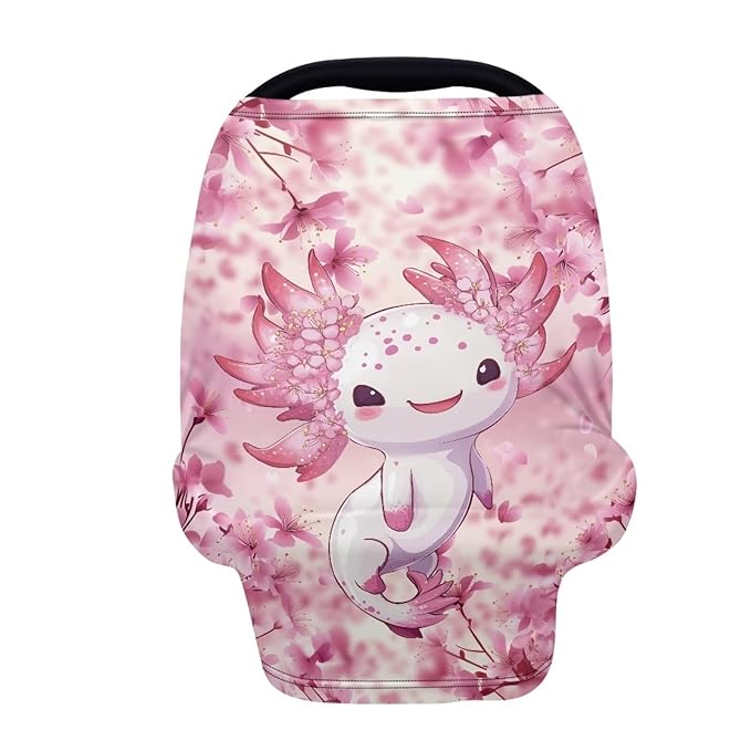 AFPANQZ Axolotl Baby Car Seat Covers for Girls All Weather Multifunctional Infant Car Seat Canopy Nursing Breastfeeding Scarf Shield Soft Breathable Stretchy 360 Coverage for Babies