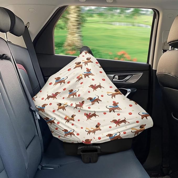 AFPANQZ Cute Cartoon Dachshunds Nursing Cover Breastfeeding Scarf Baby Car Seat Covers for Boys Girls Infant Carseat Canopy Stretchy Soft Breathable Multi-Use Cover Up