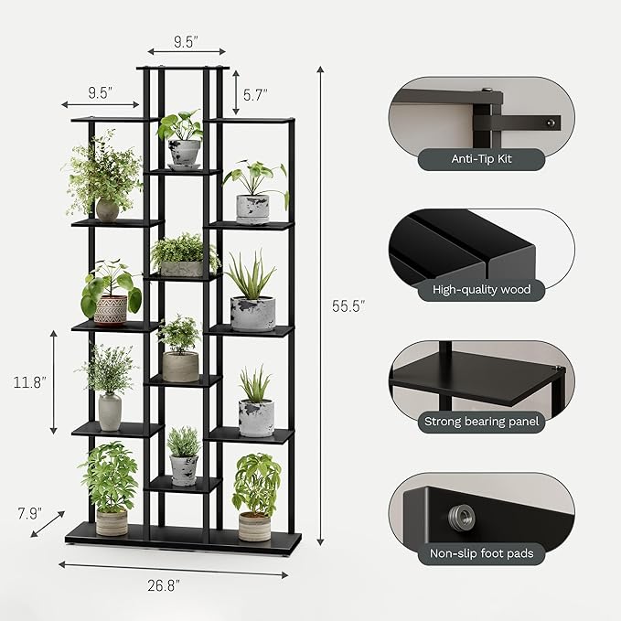 Bookshelf，Small Bookcase for Small Space，6-Tier Bookshelf for Living Room, Home Office, Study，7.87 x 26.77 x 55.5 Inches,Black