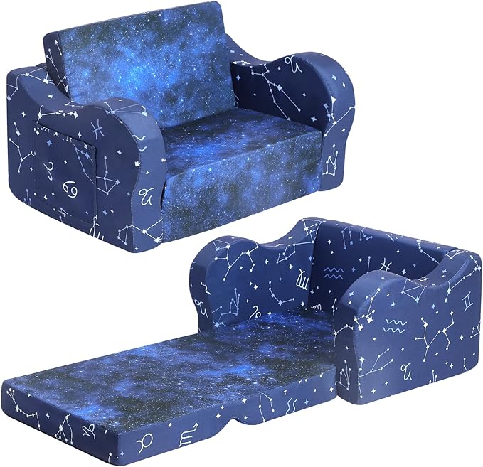 Constellation Kids Sofa, 2-in-1 Kids Couch Fold Out, Convertible Sofa to Bed for Girls and Boys