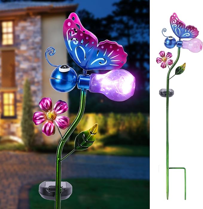 Bshine Solar Butterfly Outdoor Garden Decorative Lights, Waterproof Metal Stake Solar LED Lights Garden Decor Backyard, Pathway, Path, Lawn Ornaments for Mom