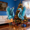 Natelf Garden Crane Statues for Outdoor, Blue Heron Decoy Courtyard Sculptures, Standing Metal Bird Yard Art for Patio Pond Backyard Decor(Set of 2)