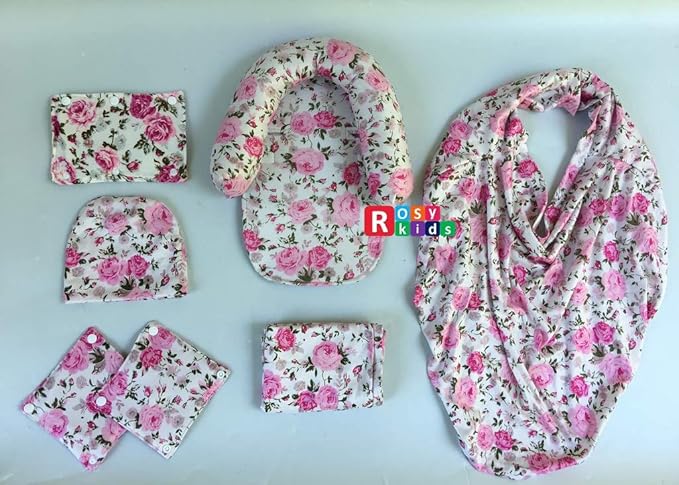 9pc Ultimate Set of Infant Car Seat Cover Canopy Headrest Blanket Hat Nursing Scarf, 25JE02