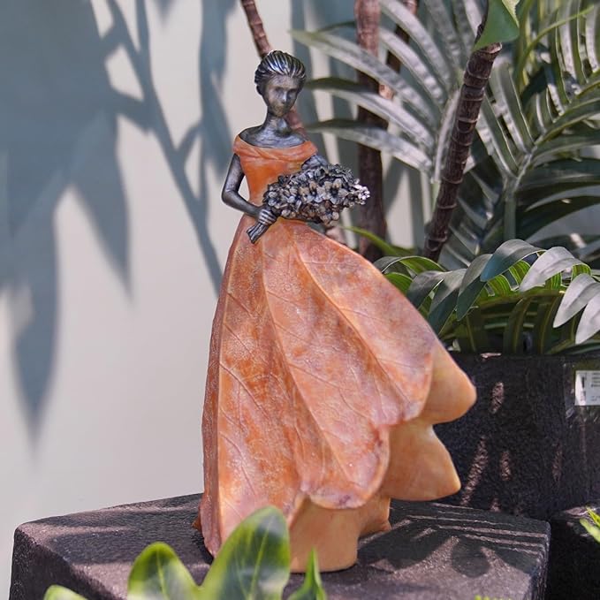 Guichifun Fairy Statue Collection Home Decoration - Orange Leaf Angel Girls Resin Fall Thanksgiving Decor for Outside or Inside Rustic Garden Outdoor Yard Figurines Gift 7.5 x 4.5 x 11.5 Inch