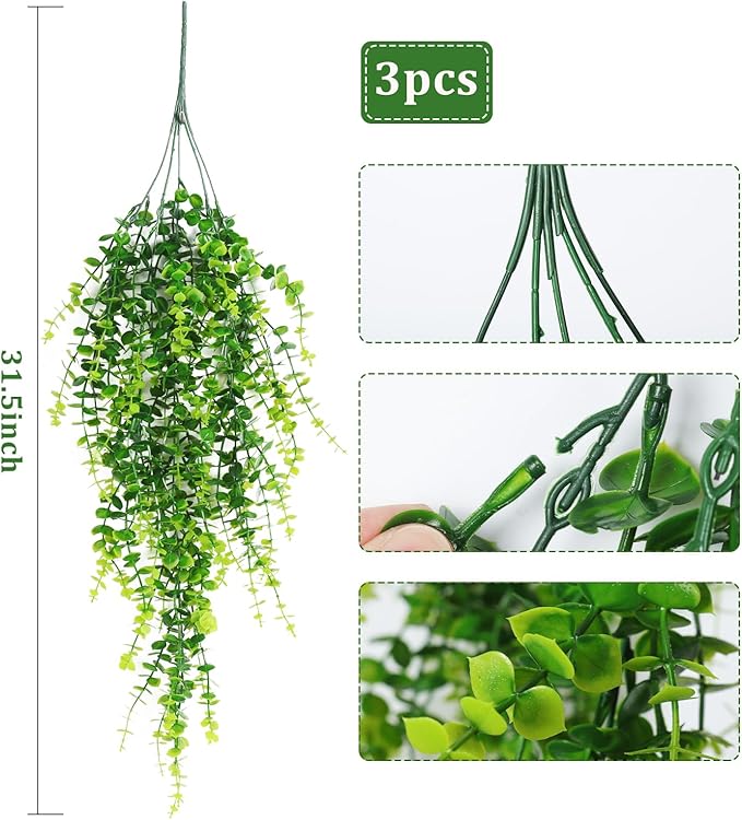 RECUTMS Hanging Money Plants Fake Outdoor Hanging Artificial Flower for Outdoors Hanging Basket Hanging Artificial Hanging Plants Plastic Plants Home Garden Wedding Party Decorations