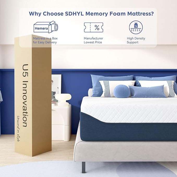 SDHYL Twin Mattress, 10 Inch Gel Infused Memory Foam Mattress for Good Sleep, Bed in a Box Mid Firm CertiPUR-US Certified & Fiberglass Free, Washable Cover, 75"*39"