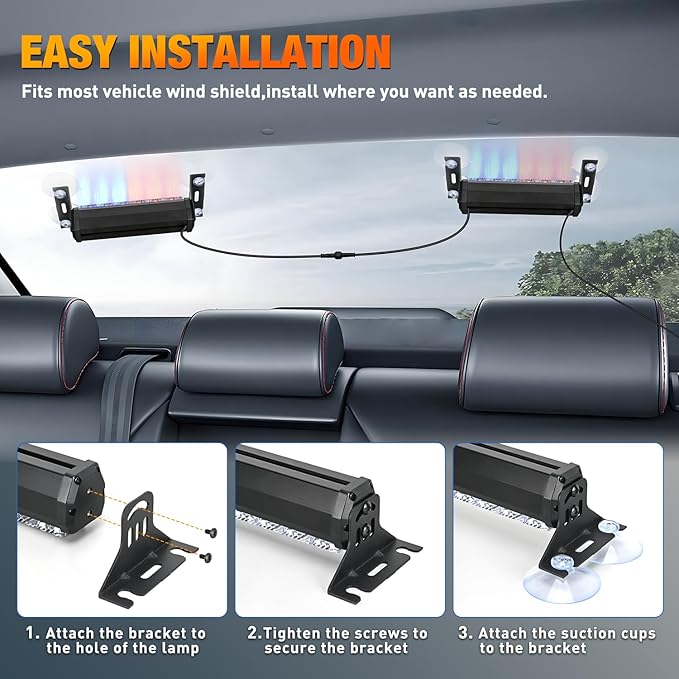 Nilight 12LED Emergency Strobe Traffic Advisor Light Bar 2 in 1 Red Blue Dash Warning Safety Flashing Lights Front/Rear Windshield Construction Lights for Trucks Cars Plow Police Firefighter Vehicles