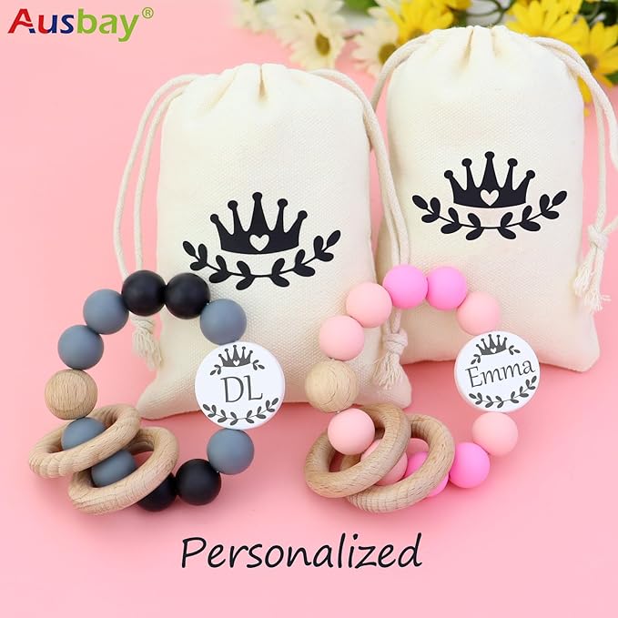 Personalized Rattle with Name can be Used with a Customized Pacifier Clip for Boy and Girl Gift (Set) (Pink)