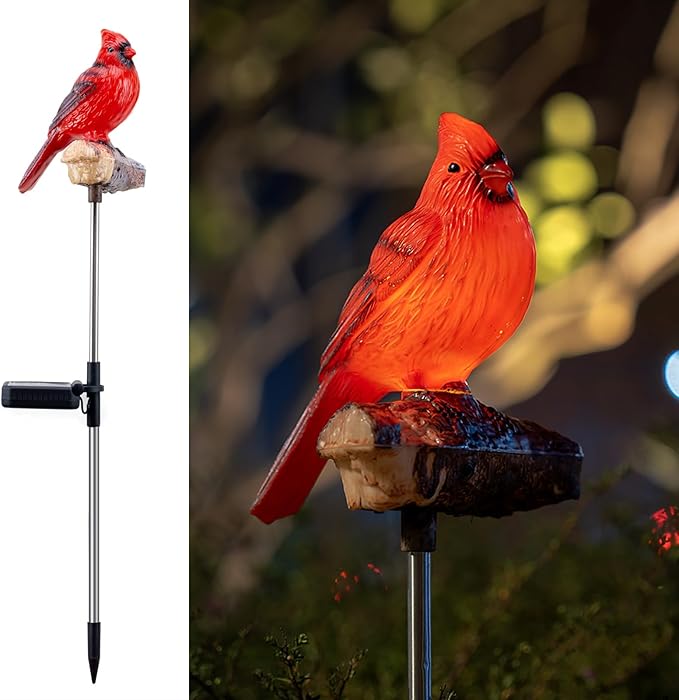 Cardinal Solar Stake Lights for Outside with Simulated Call and Breathing Light Waterproof Outdoor Christmas Decorations Yard Outdoor Use Perfect Garden Decorative Lights and Landscape Lighting