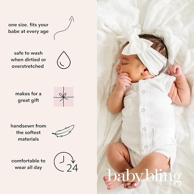 Baby Bling Bows - Newborn to Little Baby Girl Bows, 2 Pack Nylon Super Soft Stretchy Knot Toddler Headbands, Perfect Hair Accessories Head Bands for Infant Kids(Zinnia & Oatmeal)
