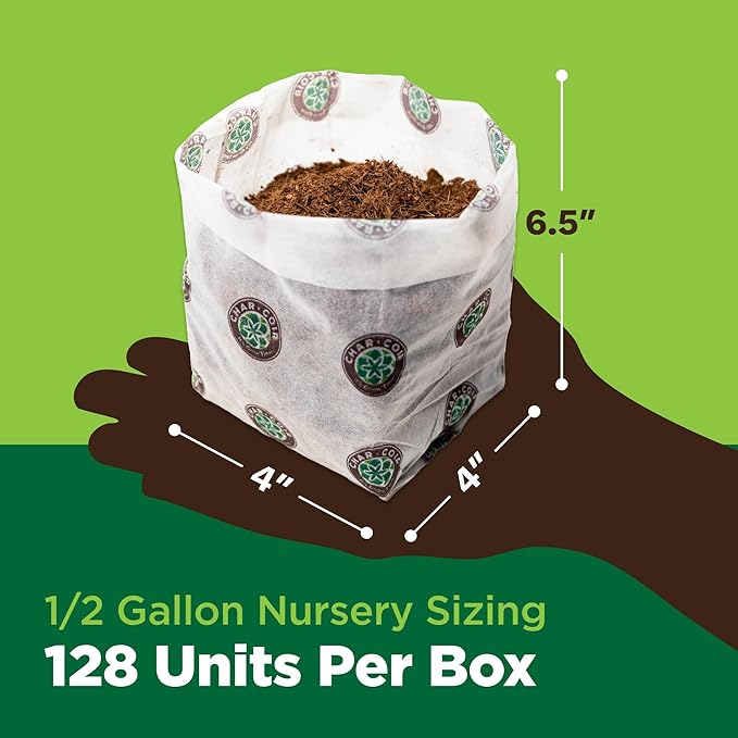 Char Coir Bio Pot, 100% RHP Certified Coco Coir in Fabric Bag for Seed or Clone, Buffered, pH Stable, Low EC, Triple Washed, for Hydroponics, Flowers, Vegetables, Herbs and More, 1/2 Gal