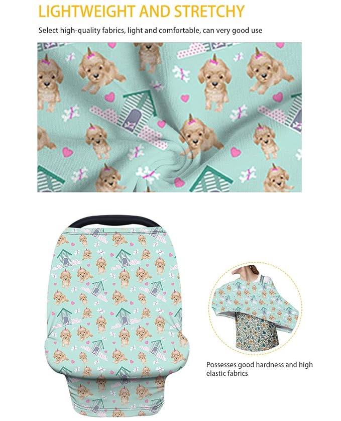 KIDVOVOU Car Seat Covers Canopy Cover - Multi-use Cover Carseat Canopy, Green Catcus Print Breathable Breastfeeding Cover, Car Seat Covers for Babies