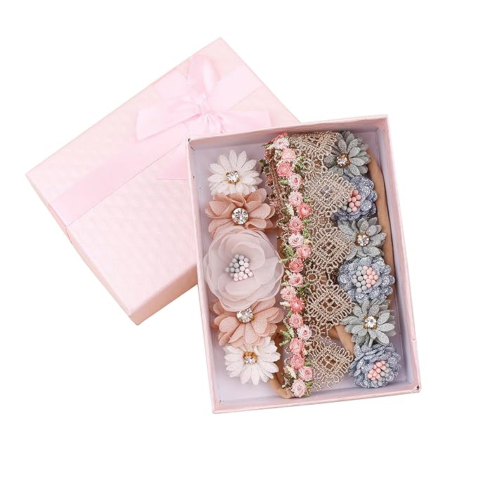 cherrboll 3pcs Baby Girl Headbands Flowers, Super Soft & Stretchy Nylon Floral Hairbands for Newborn Toddler