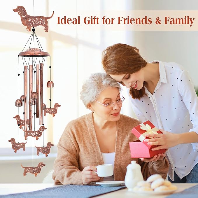 Dachshund Dog Wind Chimes Outdoor Weiner Dog Gifts for Women Men Mom Dad Best Birthday Unique Gardening Gifts Metal WindChimes for Outside/Indoors, Lawn, Patio, Home, Yard Decor, Garden Decorations