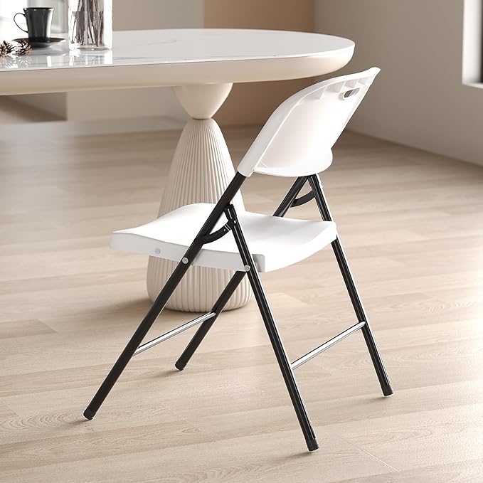Nazhura 350 Weight Limit Heavy Duty Plastic Folding Chair with Reinfoced Steel Frame for Indoor and Outdoor, Wedding, Party, Restaurant, Meeting Room, Patio and Garden (White, 4 Pack)