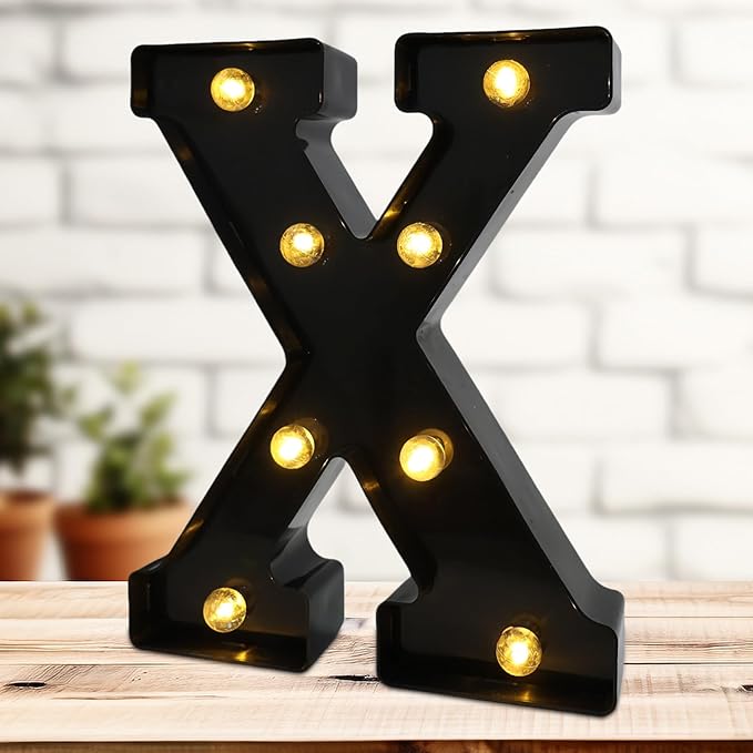 Led Marquee Letters, 8.58 Inch Black Light Up Letters, Small Led Letter Lights, Battery Powered Lighted Letterfor Table, Party, Birthday, Christmas Decor (Black, Letter X)