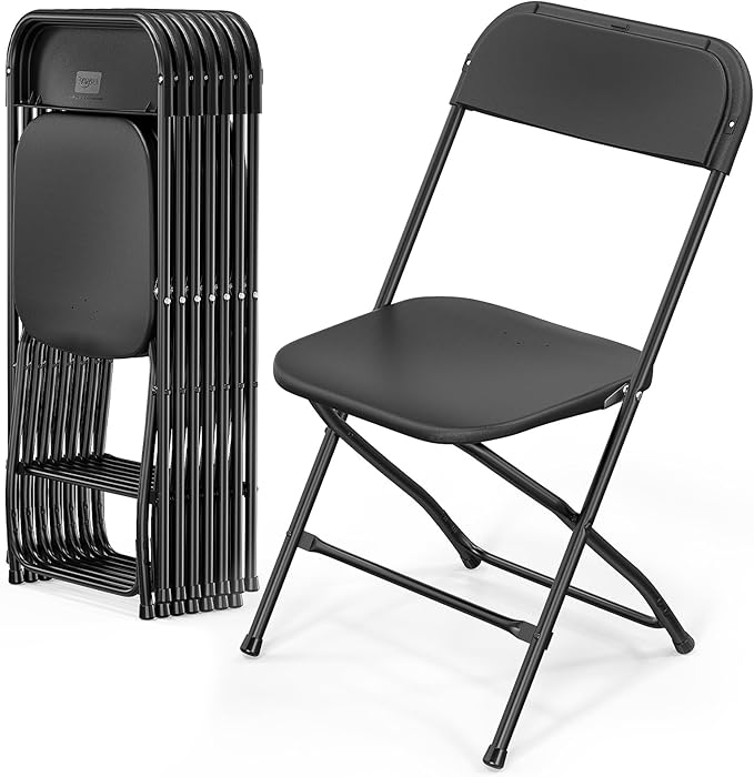 VINGLI 8 Pack Black Plastic Folding Chair, Indoor Outdoor Portable Stackable Commercial Seat with Steel Frame 350lb. Capacity for Events Office Wedding Party Picnic Kitchen Dining