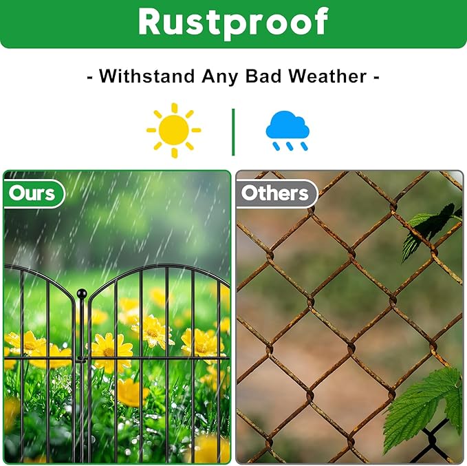 Decorative Garden Fence 17in (H) x30ft (L), Arched Rustproof Metal No Dig Fence for Dogs & Rabbit, Ornamental Animal Barrier for Flower Beds, Border Panels Fencing for Yard & Patio Outdoor Decor