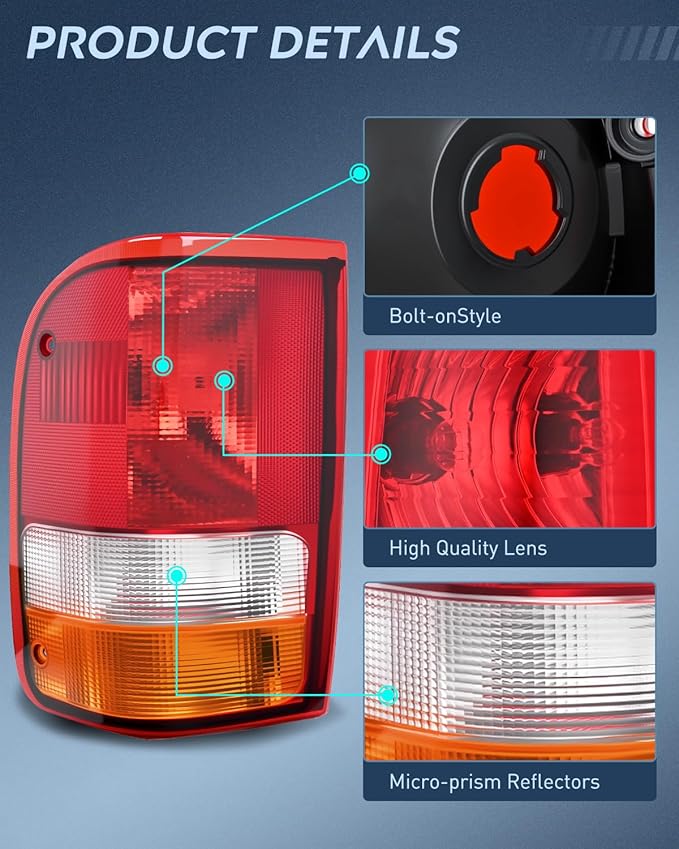 Nilight Taillight Assembly Compatible with 1993 1994 1995 1996 1997 Ford Ranger Red Clear Tail Light OE Style Rear Lamp Replacement Driver Side