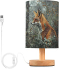 Table Lamp Fox in Forest Nightstand Lamp with Wood Base Fabric Lamp Shade Bedside Desk Lamp for Living Room Bedroom Kids Room Office
