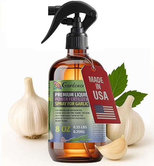 Liquid Power Garlic Fertilizer Spray – Ready-to-Use Liquid Plant Food Mist for Garlic – Premixed, Easy Application – Fast-Acting Formula for Growth, Roots & Yield – Indoor & Outdoor Use – 8 oz