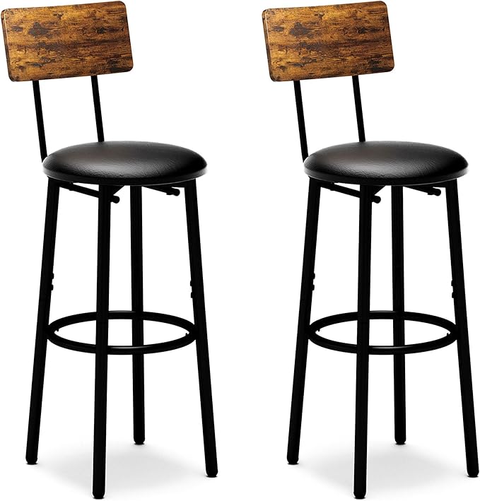 Bar Stools with Back, High Kitchen Barstools with Back, Counter Stools Bar Chairs with Backrest, Footrest, Industrial Seat for Dining Room Kitchen Bar (Rustic Brown and Black) BS-003RBV1