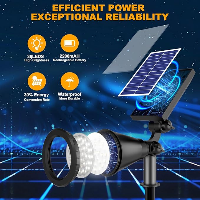 Solar Spot Lights Outdoor, 36 LEDs 1000LM Adjustable Solar Lights Outdoor Waterproof, 2-in-1 Solar Powered Spotlights Landscape Lighting for Garden, Yard, Pathway- 4 Pack (Cool White)