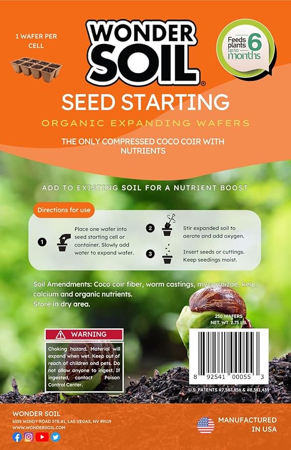WONDER SOIL | 250 Organic Seed Starter Pellets | Ready to Plant Seed Starting Soil Loaded with Pre-Mixed Nutrients | Fast Germination | Indoor or Outdoor | 250 Count