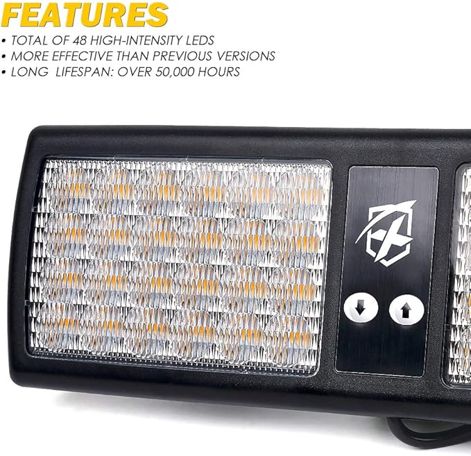 Xprite Amber 48LED Visor Strobe Flashing Lights Interior Windshield Sunshield Hazard Warning Lights for Law Enforcement Emergency Vehicles Trucks