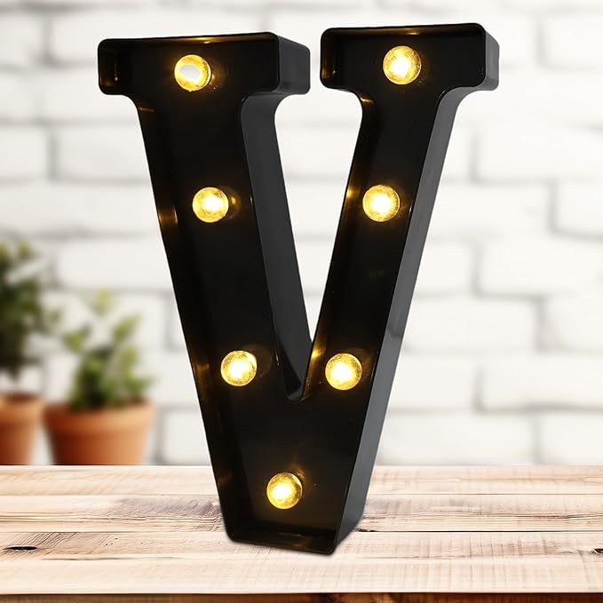 Led Marquee Letters, 8.58 Inch Black Light Up Letters, Small Led Letter Lights, Battery Powered Lighted Letterfor Table, Party, Birthday, Christmas Decor (Black, Letter V)