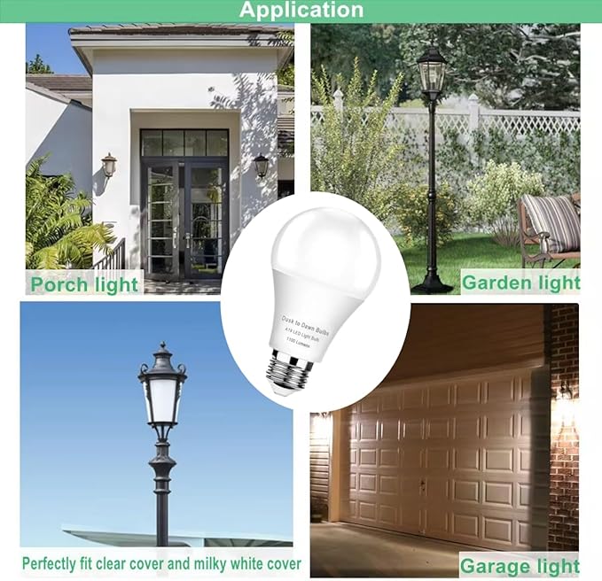 4-Pack Dusk to Dawn Light Bulbs Outdoor 75 Watt Equivalent, Automatic On/Off Sensor LED Bulb, 10W Daylight 5000K,1100 Lumen, A19 E26 Bulbs Photocell for Wall lamp Porch Garage Yard Light(Non-dimmable)