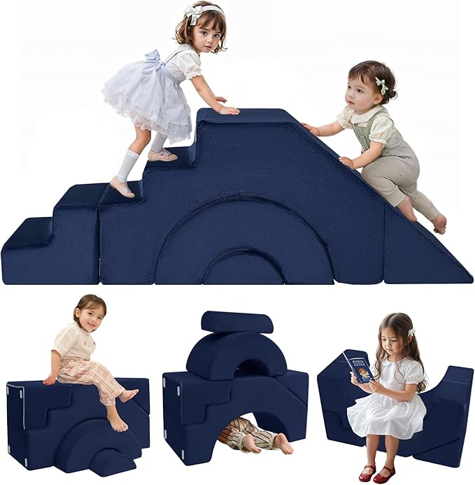 MeMoreCool Foam Climbing Toddler Couch, Modular Kids Sofa with Slide & Stair, Convertible Baby Couch for Playroom, Sectional Furniture for Crawling, Climbing, and Kids’ Play