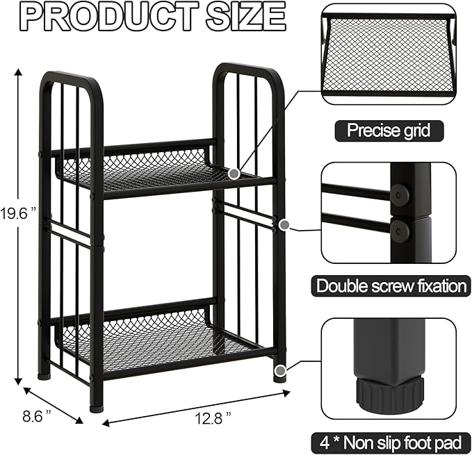 Bookshelf Storage Shelf Bookcase Freestanding Storage Stand for Living Room, Bedroom, Kitchen, Rust Resistance, Easy Assembly Free Combination Multi-Functional Organizer (2 Tiers, Black)