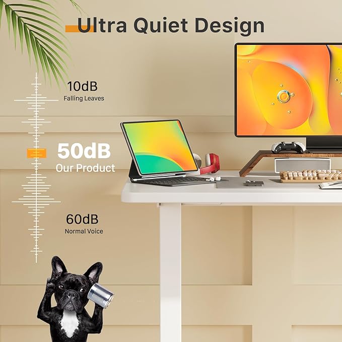 JOY worker Small Electric Standing Desk, 40" x 20" Whole Piece Height Adjustable Desk with Memory Controller, White Sit to Stand Desk Workstation for Home Office
