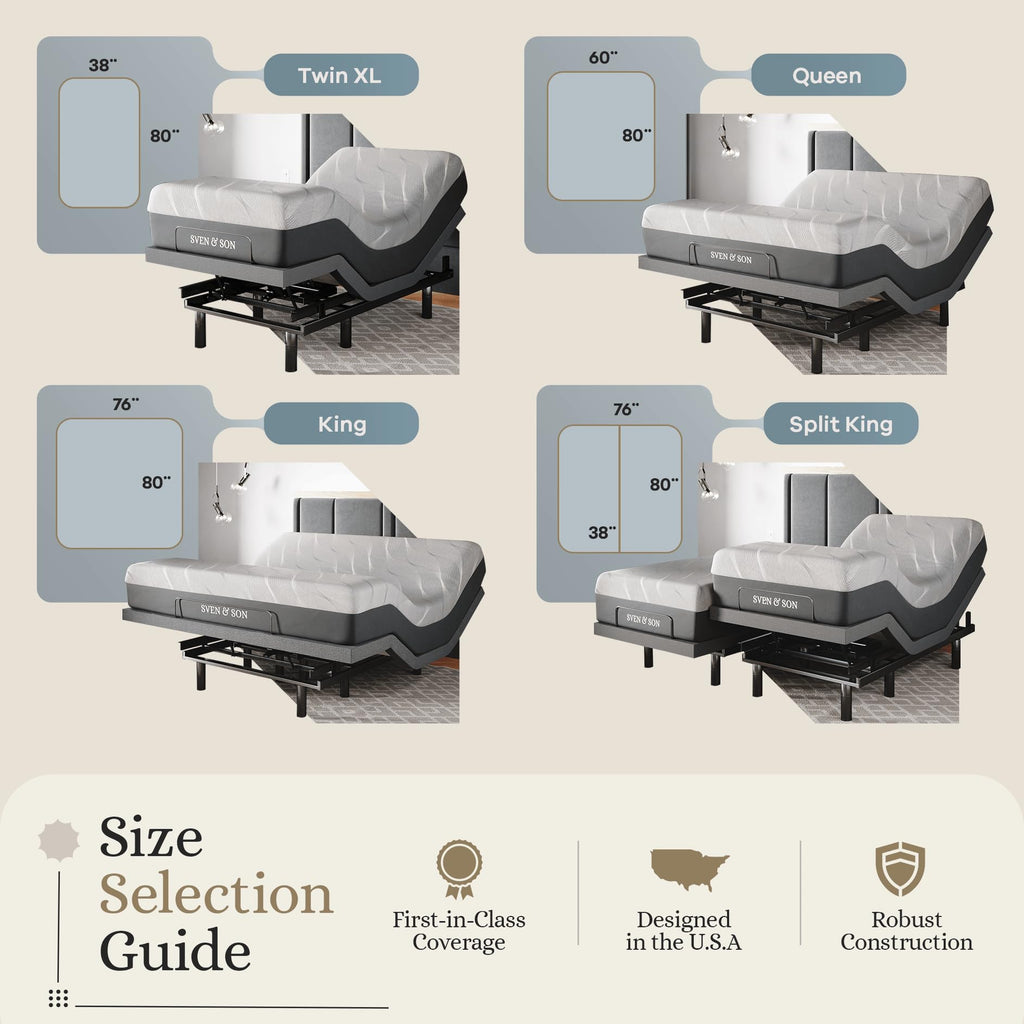 Sven & Son Classic Adjustable Bed Base, Head and Foot Lift, Massage, Under-Bed Lights, USB, Gel Memory, Zero Gravity Smart Frame - Split King + 14 inch Hybrid Spring Matt (Medium Soft)