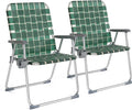 VINGLI Folding Webbed Oversized Lawn Chairs with Detachable Cup Holder, 300 LBS High Beach Chair for Adults Heavy Duty, Portable Aluminum Patio Chair for Yard, Garden, 2 Pack,Dark Green