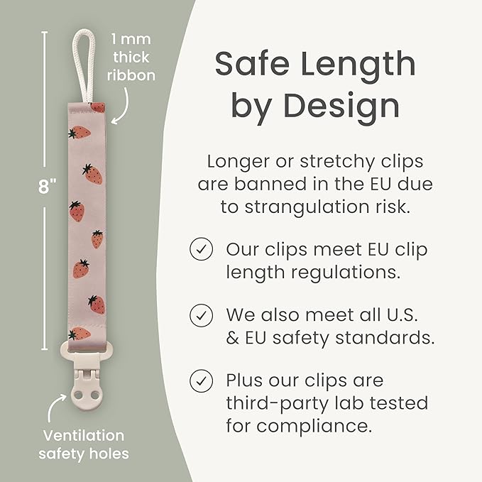 Stadela Baby Fabric Pacifier Clip Holder, Plastic Clip, 4‑Pack, Woodland Pattern, Cedar Set