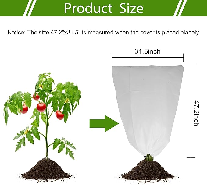 2 Pack Plant Covers Freeze Protection for Winter, 47.2"×31.5" Frost Cloths for Outdoor Plants Cold Weather Blankets with Drawstrings