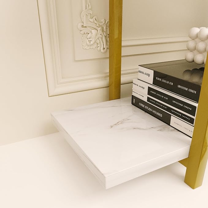 5 Tiers Bookshelf Organizer White Faux Marble Shelf,Modern Open Display Storage Bookcase, and Metal Bookshelf Standing Storage Shelf Tall Shelving Units for Home Office Study
