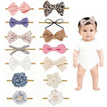 14 Pcs Baby Girl Headband Bows Soft Nylon Hairbands With Hair Bows Elastics Linen Handmade Toddler Hair Accessories For Girls Newborns Infants And Kids. (Flower Bows, Mid)