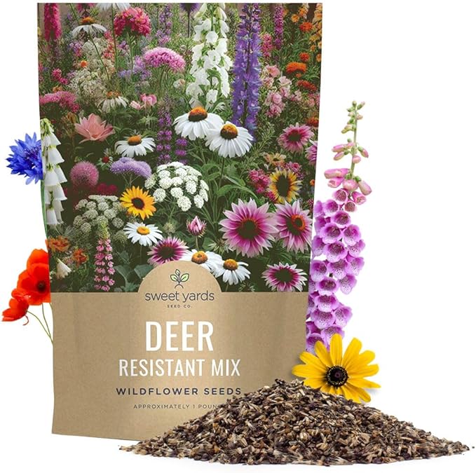 Deer Resistant Wildflower Seed Mixture - Bulk 1 Pound Bag - Over 240,000 Deer Tolerant Seeds - Open Pollinated and Non GMO
