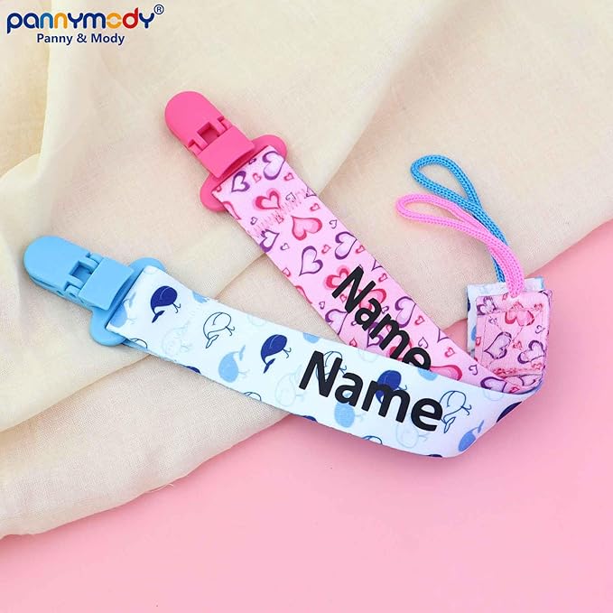Customized Pacifier Clip with Name, 4 Pack Stylish Personalized Baby Pacifier Clip-Fits Most Pacifiers, Custom Baby Gifts